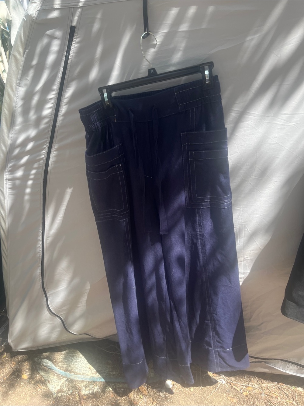Navy Wide-Leg Cargo Pants with Elastic Waist
